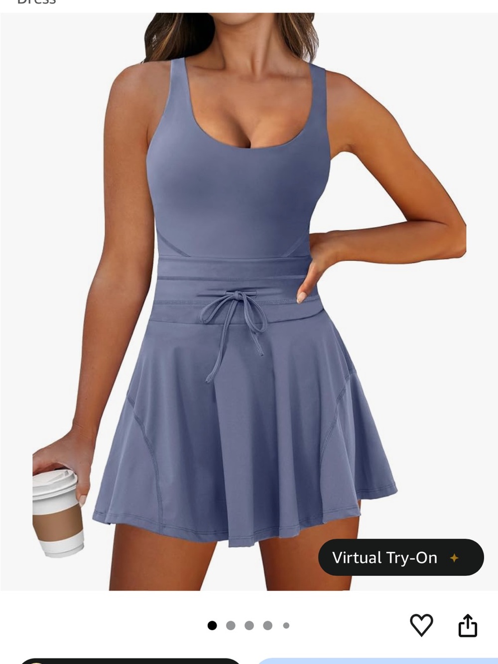 Caracilia Athletic Tennis Dress built in shorts grey blue XL NWOT